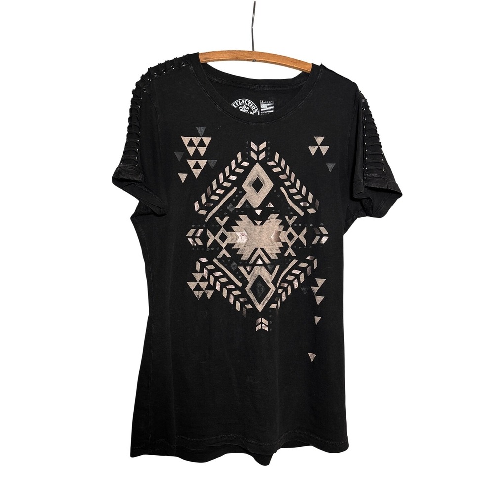Affliction Live Fast Womens XL Graphic Tee Grommet Lace Up Shoulder Shirt Y2K